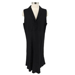 Sarah Spencer Fit Flare Midi Dress Black Linen Sleeveless Collar Button